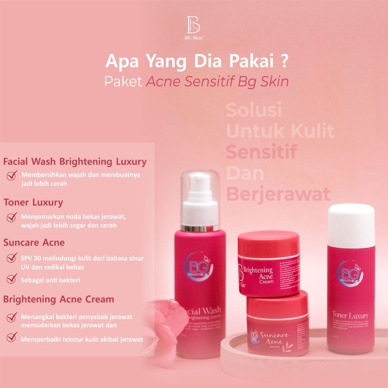 PAKET ACNE SENSITIF/ LUXURY/ BRIGTHENING BEAUTY GLOW SKINCARE ORIGINAL 100% BG SKINCARE-1