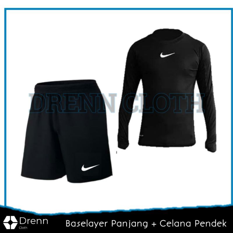 Stelan Olahraga Pria Baju Manset Baselayer Olahraga Legging Panjang dan Celana Pendek Pria Olahraga  Futsal Gym Premium-Manset+Kolor Niike