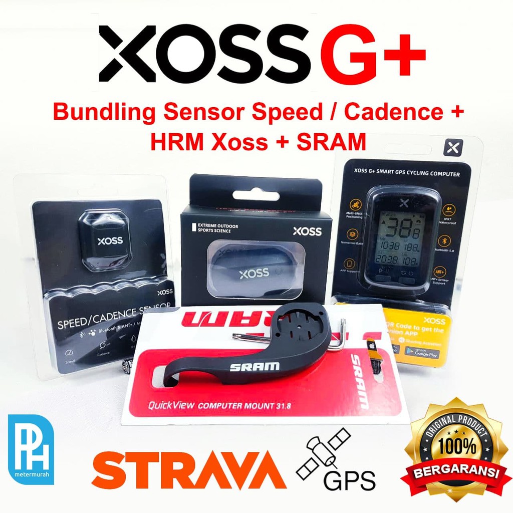 Paket Xoss G+ Plus, Speed Cadence Xoss, HRM Xoss, Plus Barfly Sram