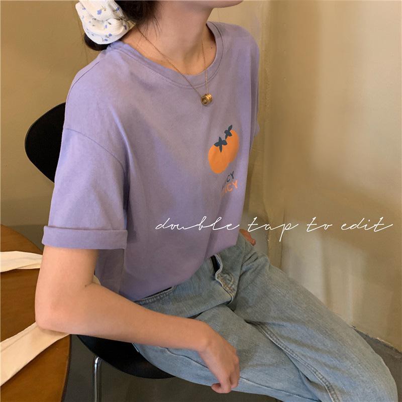 Tshirt Oversize Wanita Korea Motif 2 Orange