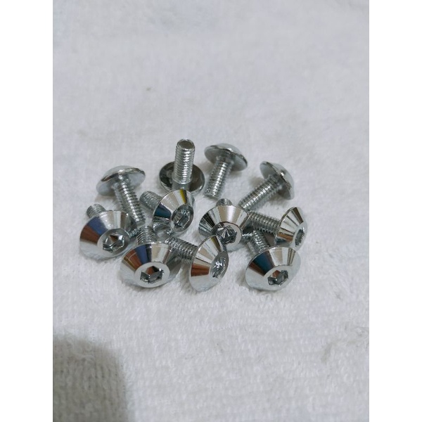 baut plat nomor motor chrome drat 10 kunci L 5 baut payung crom drat 10 kunci L 5 baut payung plat n