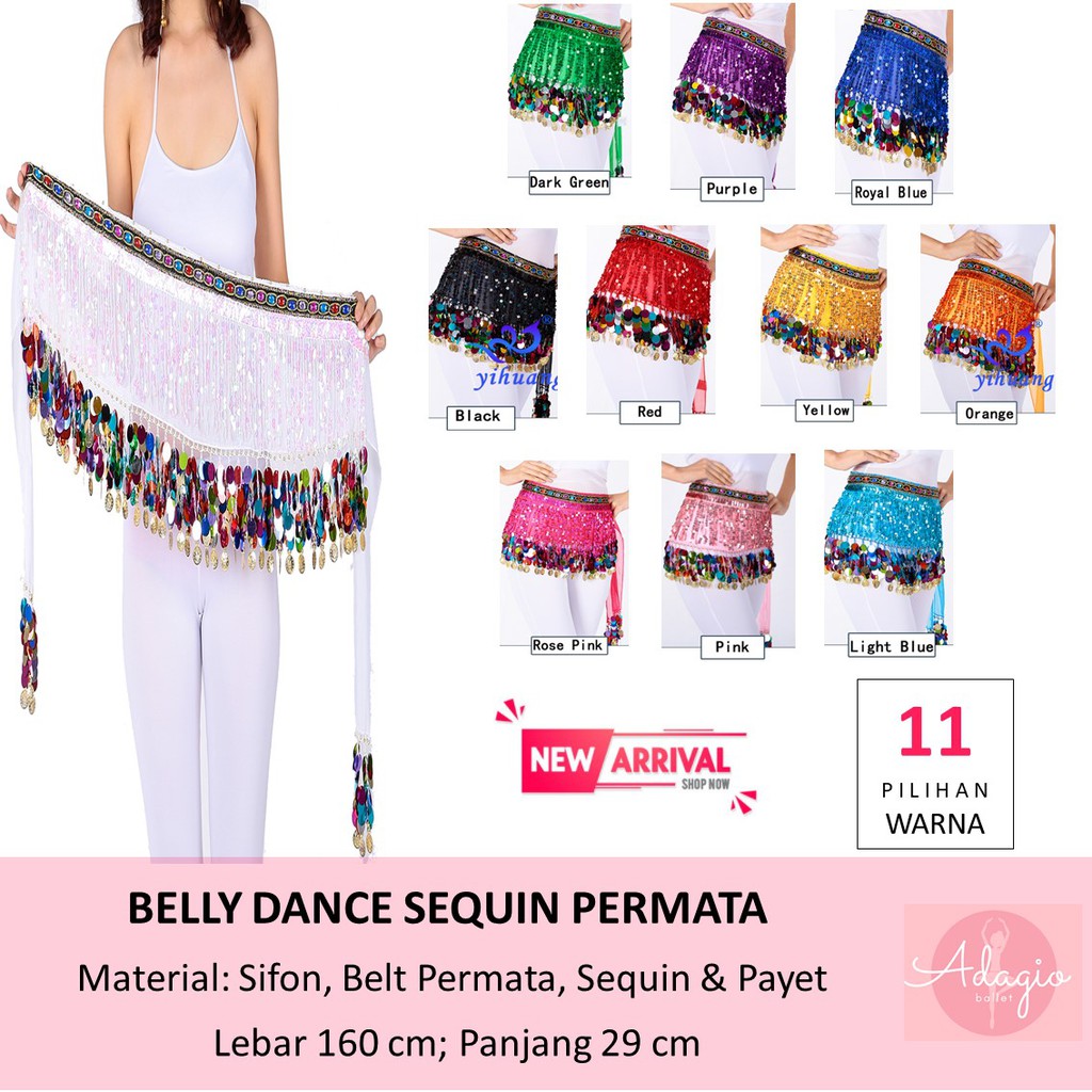 BELLY DANCE TRIBAL TARI PERUT MESIR INDIA SEQUIN PAYET KOIN SELENDANG KOSTUM ROK ZUMBA HIP SCARF