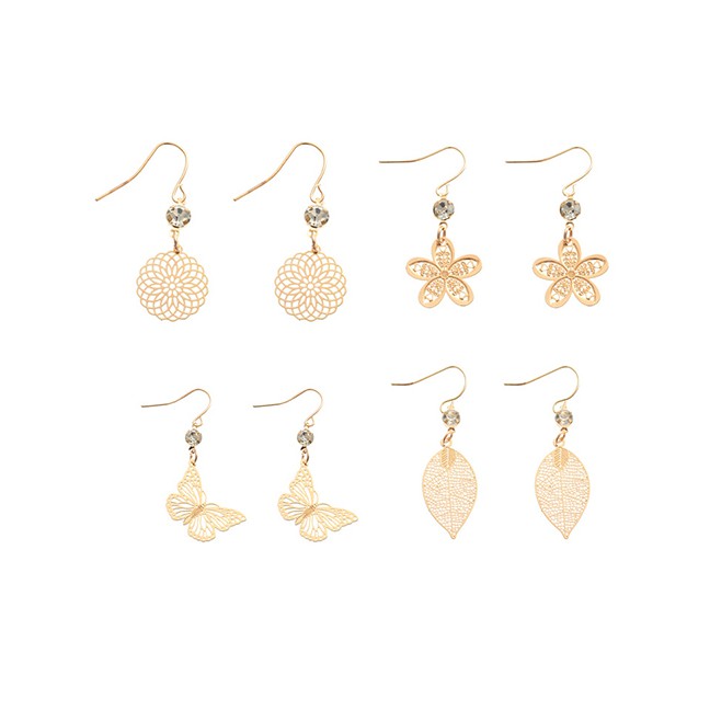 LRC Anting Gantung Fashion Gold Color Hollow And Diamond Earrings K27006