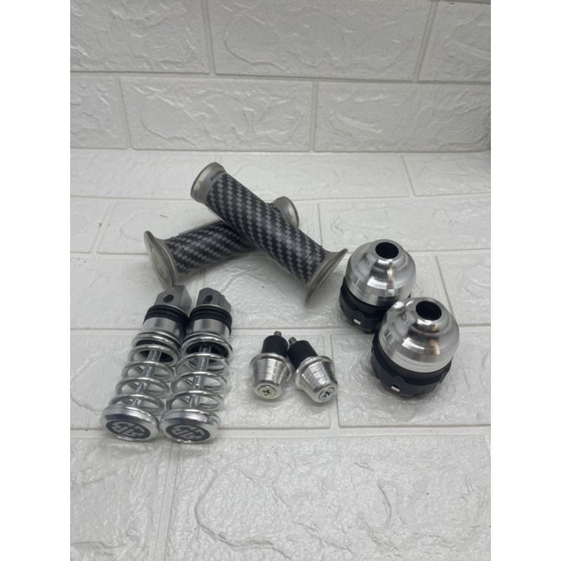 Jalu As Roda Depan+Handgrip karbon+Jalu Stang Matic+Step Per CNC Universal Honda Yamaha