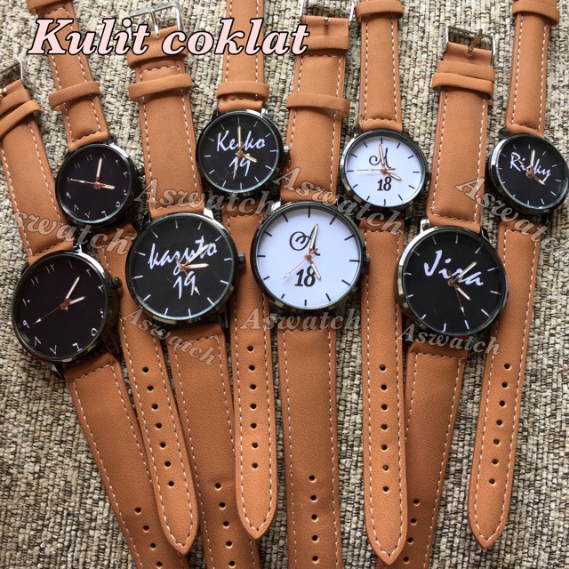 RB Jam Tangan Custom Couple Kulit Tali Hitam/Coklat