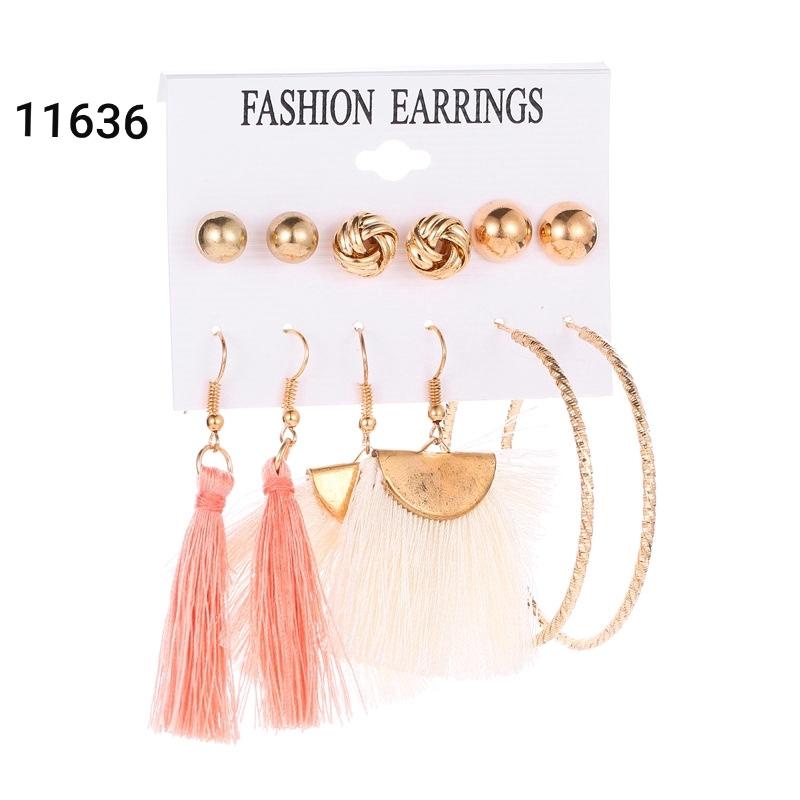 Anting set isi 6 wanita Rumbai hoop Etnik Wind series SKY