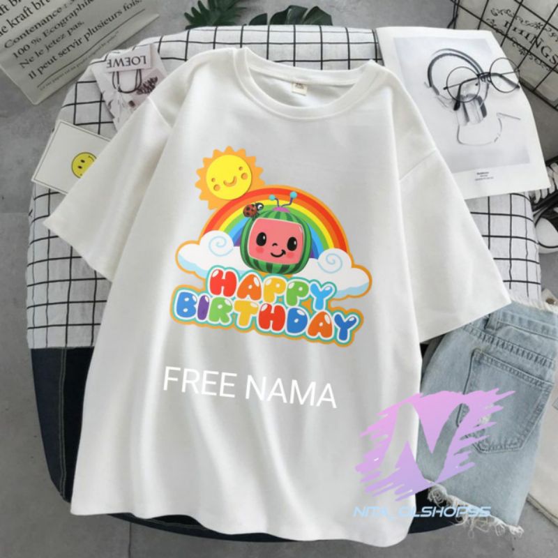 kaos anak cocomelon birthday gratis nama