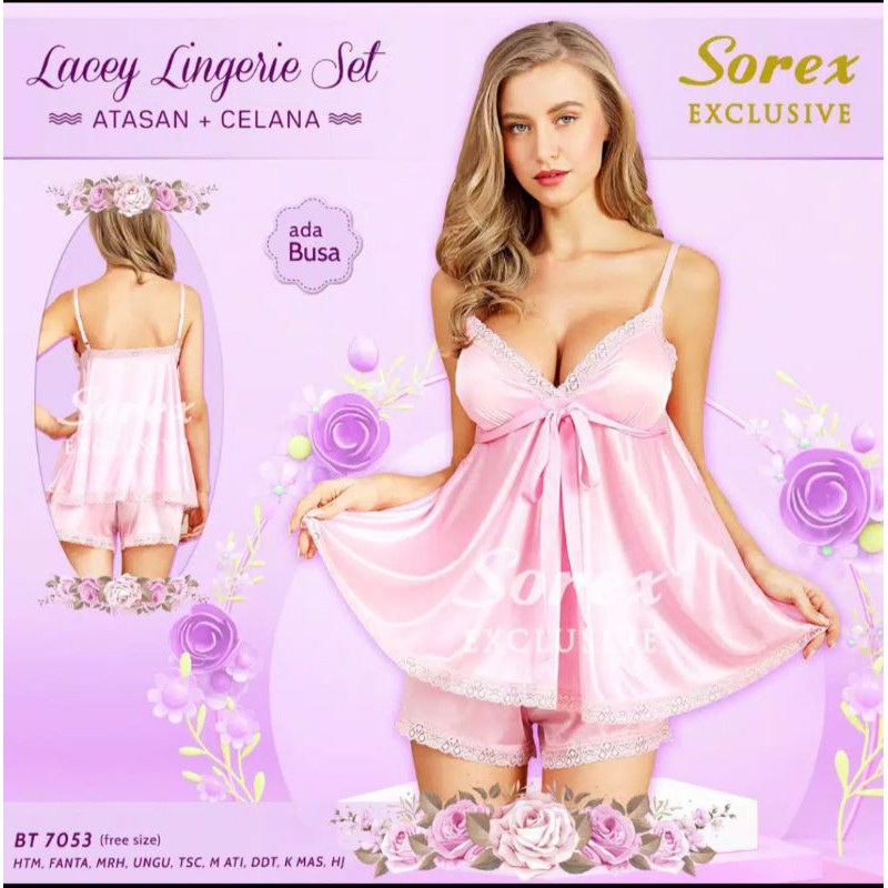 (PROMO)Baju Tidur LINGERIE WANITA DEWASA SEXY Satin Set Atasan+ hotpant Sorex 7053 EXTRASIZE JUMBO