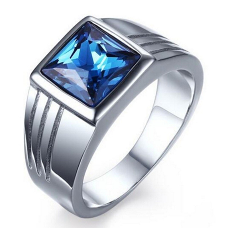 SEUSUK  Cincin Silver Hias Batu Safir Warna Biru Elegan Berkilau Untuk Pria/Pernikahan cincin