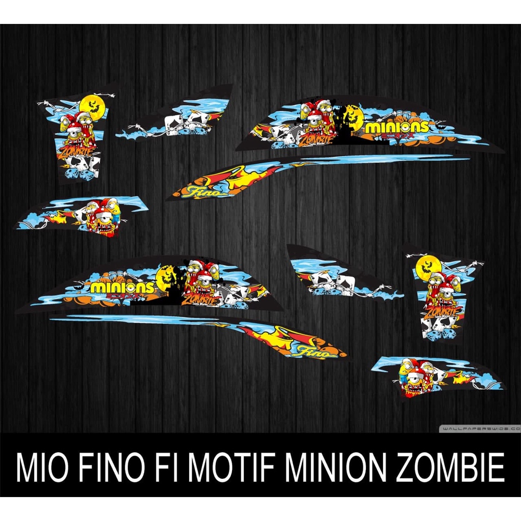 STIKER STRIPING DECAL MIO FINO FI MOTIF MINION ZOMBIE BAHAN VINYL SUDAH LAMINASI