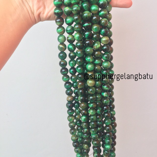 green tiger eye biduri sepah hijau mata singa 14mm natural akik bahan renceng gelang kalung bacan