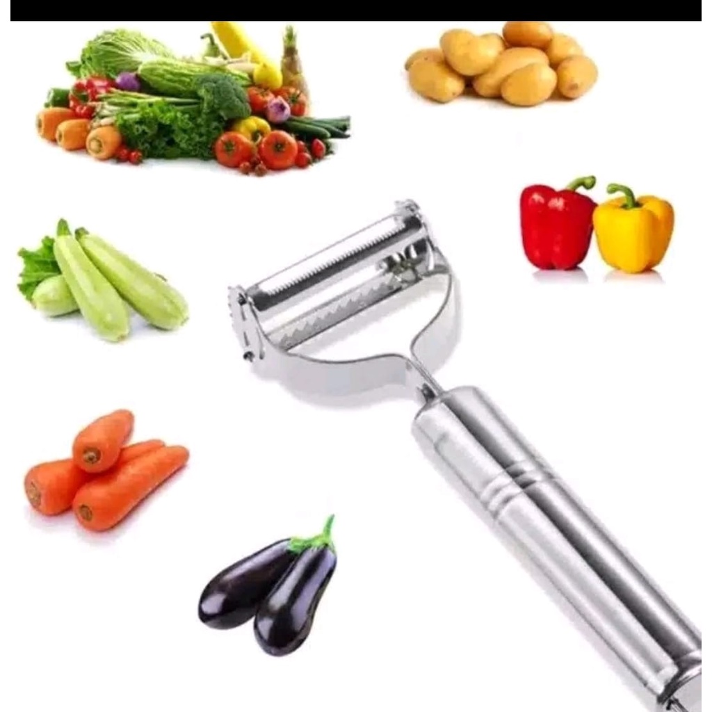 Pisau Pengupas Kulit Pemotong Buah Sayur Wortel Kentang Apel Peeler Stainless 2 in 1