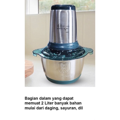 BLENDER DAGING CHOPPER STAINLESS 2 LITER CHOPPER BLENDER STAINLESS PENGGILING MEAT BLENDER ELEKTRIK STAINLESS