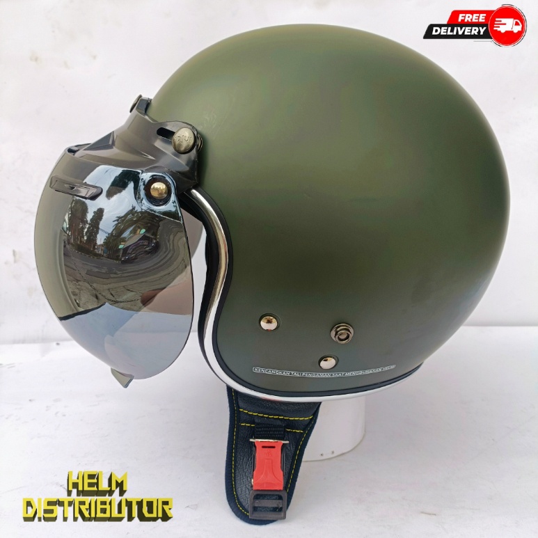 HELM BOGO RETRO KUALITAS PREMIUM LIS CHROME KACA CEMBUNG FULL LEHER SNI DEWASA PRIA WANITA (COD)