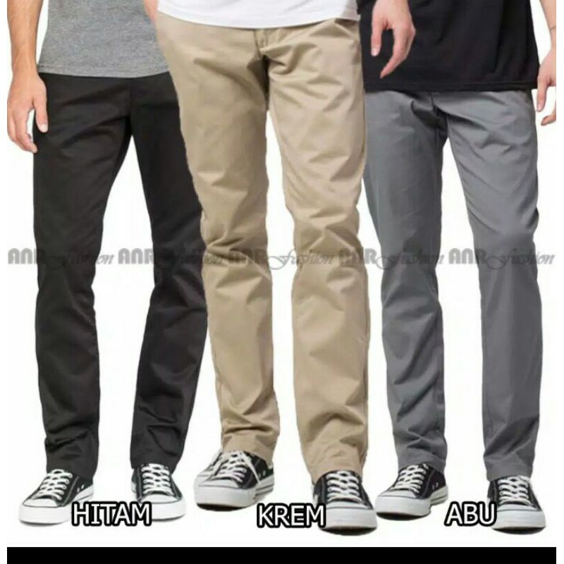 Celana Panjang Reguler Chino/Cino/Chinos Pria/Cowok Standar - Krem(Cream)/Abu(Grey)/Hitam(Black)