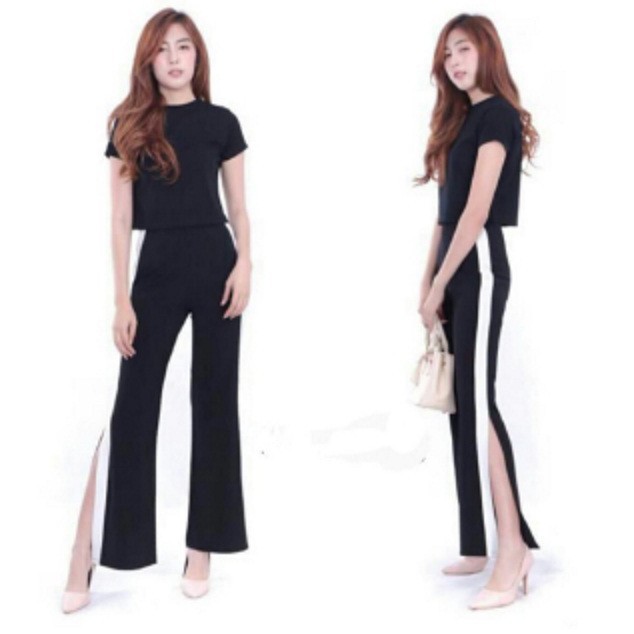 CELANA PANT KULOT SLIT BELAH GARIS STRIPE SAMPING SCUBA
