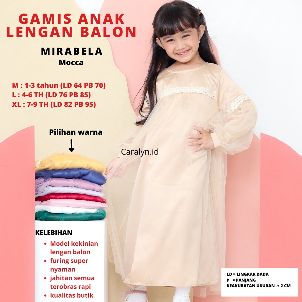 GAMIS ANAK PEREMPUAN 1-9 TAHUN TERBARU 2023 POLOS RENDA MIRABELLA LENGAN BALON