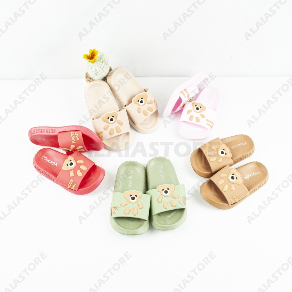 Sandal slop wanita import jelly teddy bear - Mokaya E2118 (24-41) / Sendal Selop lucu warna