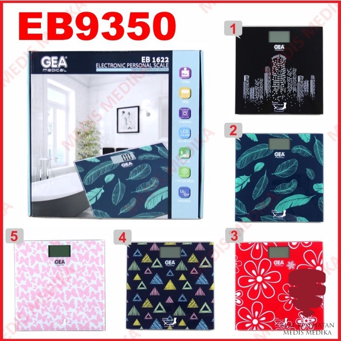 Timbangan Berat Badan Digital GEA EB1622 EB 1622 9350 Kaca Motif Elegant