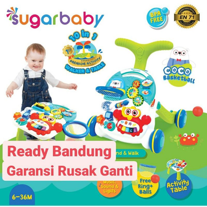 BABY WALKER SUGARBABY 10IN1 Sugar Baby 10IN1 Premium Activity Walker &amp; Table - Coco Basketball Push