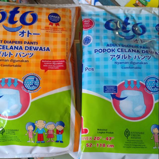 OTO PREMIUM POPOK DEWASA CELANA ADULT DIAPER PANTS SIZE XL ISI 1 ukuran pinggang -64cm-144cm PROMO