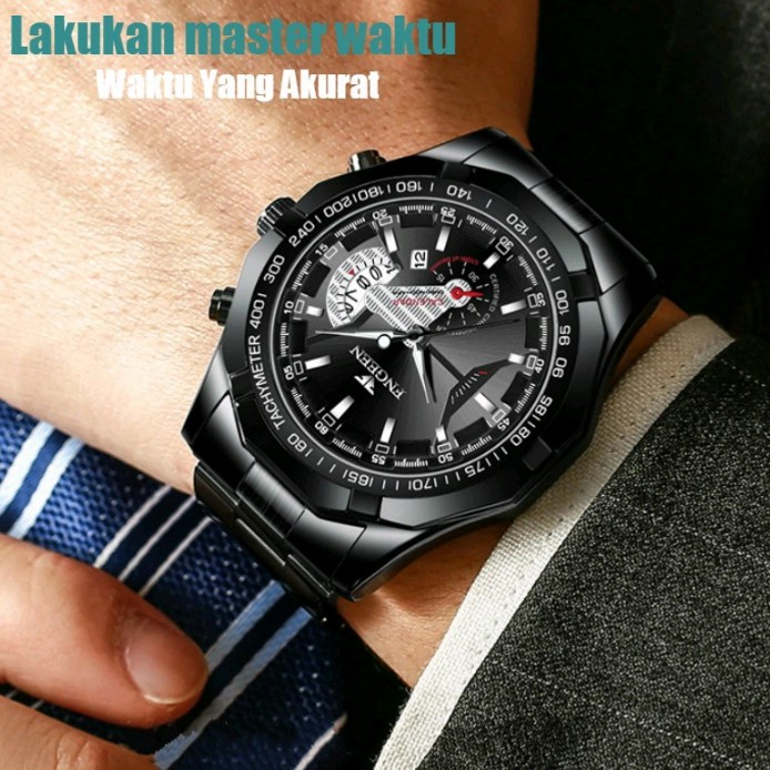 FNGEEN S001 Jam Tangan Pria Luxury Stainless Steel Quartz Original Tahan Air Watch + Kotak Gratis