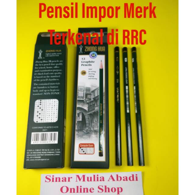 

Pensil 2B Impor Berkualitas Seri Hijau Zhonghua Asli For Computer / 12