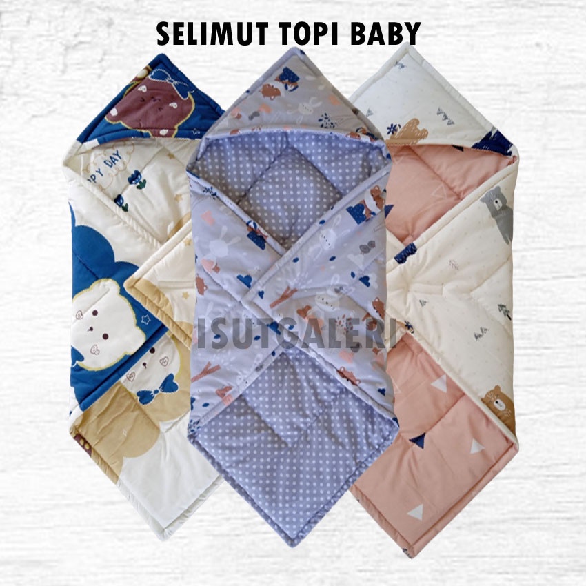 ISUT GALERI - Selimut Bayi Topi Lembut Bahan Katun| Baby Hoodie Blanket 75 x 75 cm