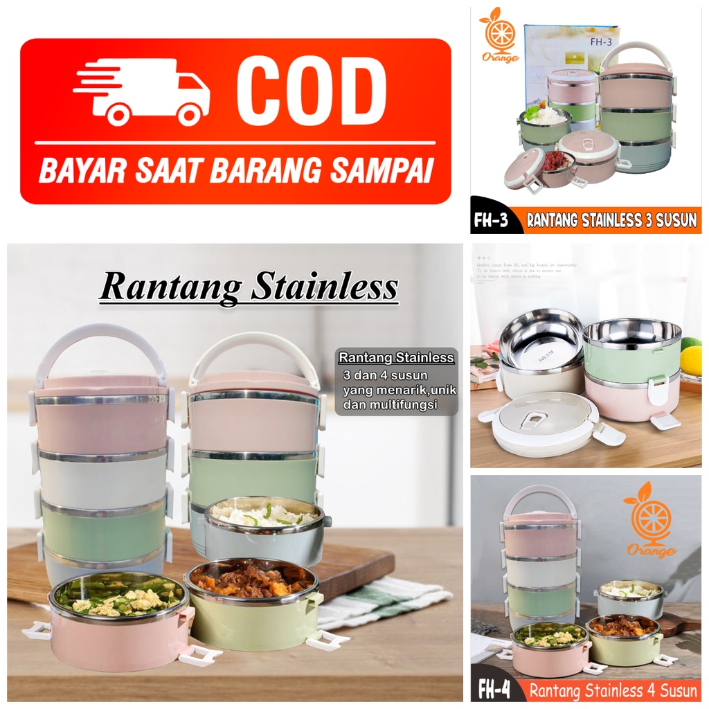 PROMOrantang 4 susun stenlis Dan Rantang 3 susun stenlis Murah Cod Polos Lunch Box Tempat Makan Lauk Sayur Stenlis rantang stainless murah rantang 3susun stenlis murah-TERMURAH