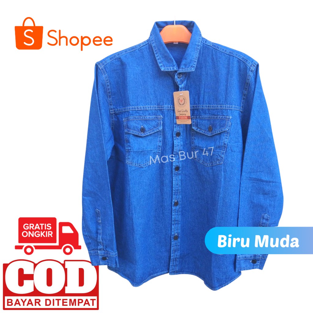 Kemeja Jeans Pria Lengan Panjang Denim Distro Kasual Casual Tomiko Fadio [Biru]