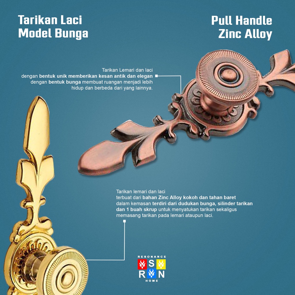 Handle Gagang Tarikan Pintu Laci Lemari Eropa Antik Klasik / Pull Handle Resonance Home