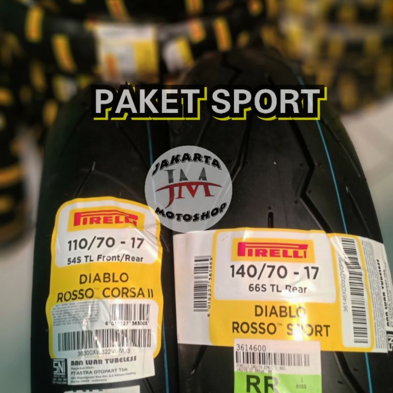 PAKET SPORT Ban PIRELLI 110/70-17 & 140/70-17 [ Kombinasi Diablo Rosso Corsa 2 & Sport ] For Race/Da