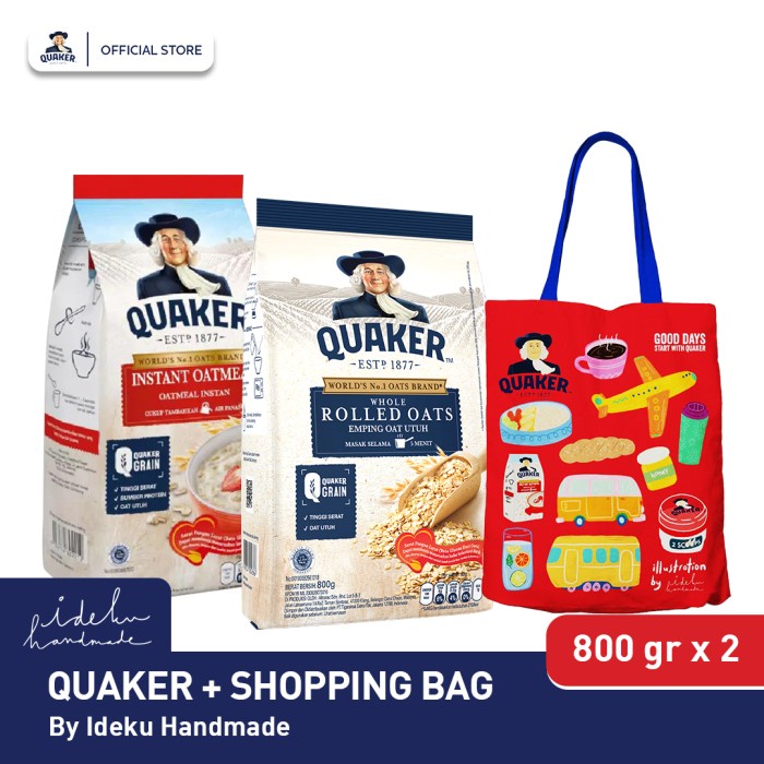 

Quaker Instant +Rolled Oats 800gr + Shopping Bag by Ideku Handmade