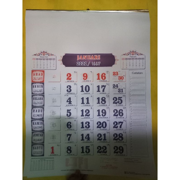 Kalender Besar 2022 Super - Uk. 48 x 64 - 12 lembar Angka Besar Murah cod