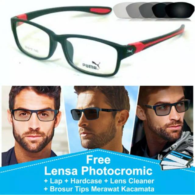 Kacamata sport gratis lensa photocromic yg bisa berubah warna bila terkena sinar matahari plano-400