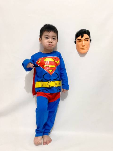 Baju anak kostum superhero superman sayap dc gratis topeng / SETELAN BAJU KOSTUM ANAK SUPERMAN SAYAP GRATIS TOPENG