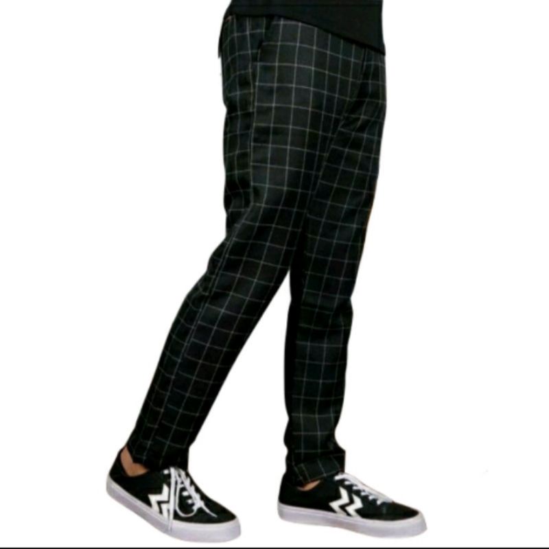 CELANA COWOK TARTAN PANJANG PRIA DEWASA KOTAK KOTAK SLIM FIT RIP PINGGANG KOLOR CELANA MURAH