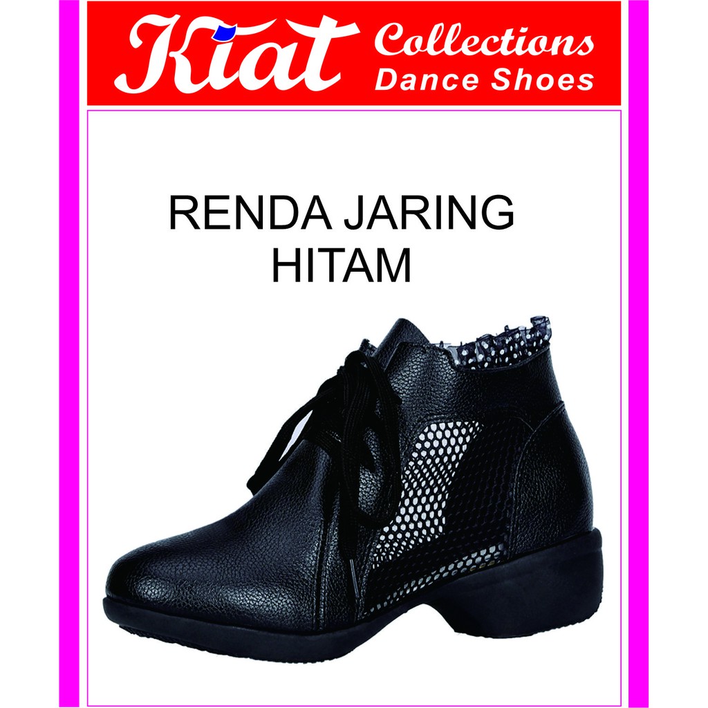 SEPATU LINE DANCE RENDA JARING HITAM &amp; PUTIH