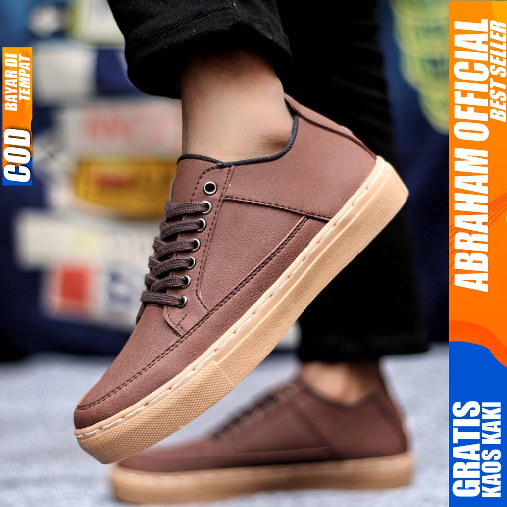 Sepatu Casual Pria Sneakers Hitam Kasual Kulit Pu Kerja Kuliah Kantor Kondangan Pesta Fashion Shoes Terbaru Sneker Original ICON ABRAHAM