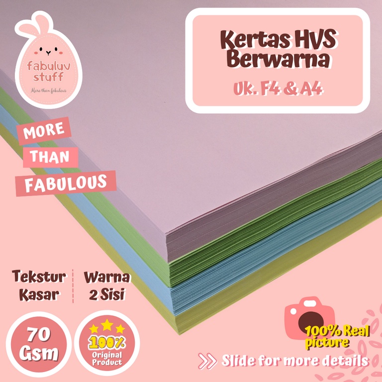 

Kertas HVS Warna 70 gsm A4 F4