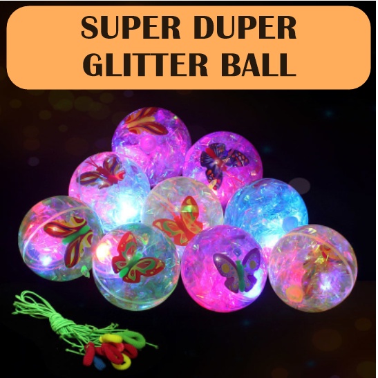 [ORGM] Mainan Anak Bouncy Glitter Ball Bola dengan Lampu LED Kelap Kelip