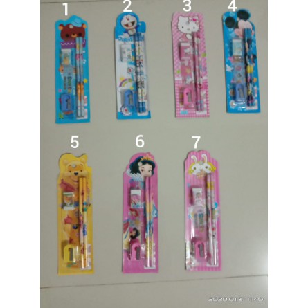 (COD) Satu Paket Alat Tulis Karakter Pensil Set 5 IN 1 Set Alat Tulis Anak Karakter