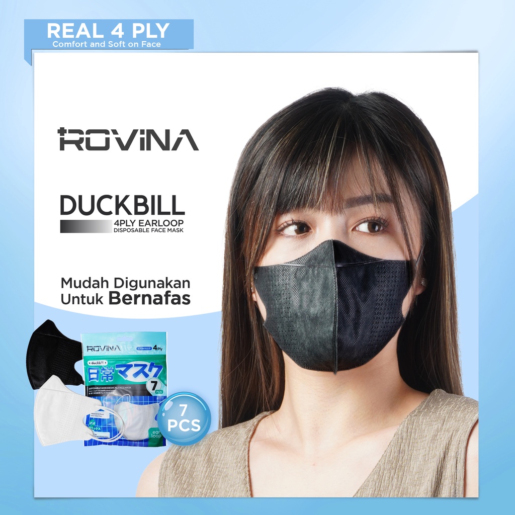 Rovina Duckbill Mask ’7S 4Ply Earloop Monochrome Colour masker non medis isi mix