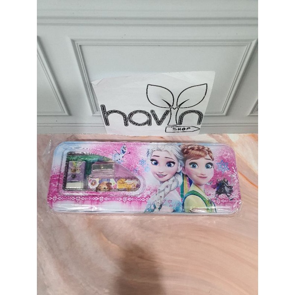 KOTAK PENSIL KALENG ada ISI ukuran TANGGUNG/PENCIL CASE-Frozen