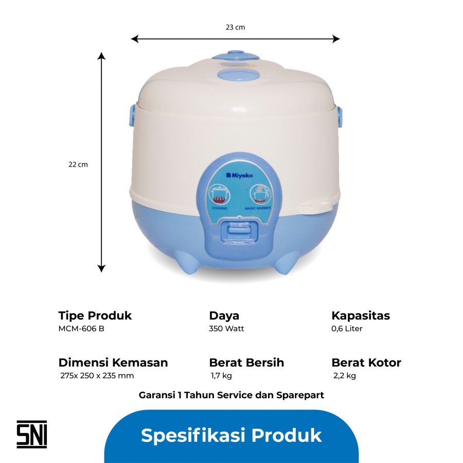 Rice Cooker 3 in 1 [0.6 L] Miyako MCM-606A Putih Biru