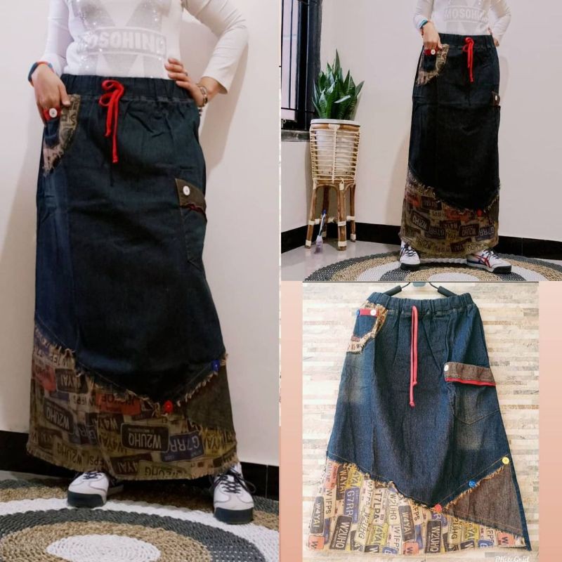 Rok levis Panjang Com Campas / Rok Wanita Muslim / Rok Jeans Import / Rok Jeans Dewasa / Rok Levis