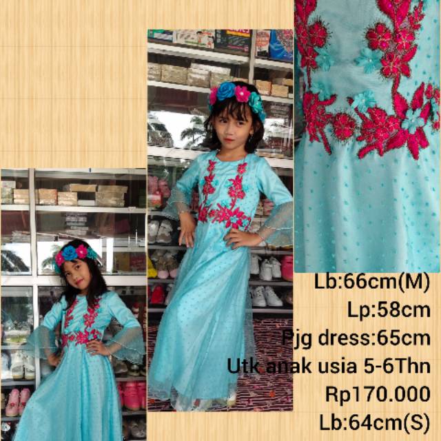 Long dress organza dot anak kombinasi brokat pink.