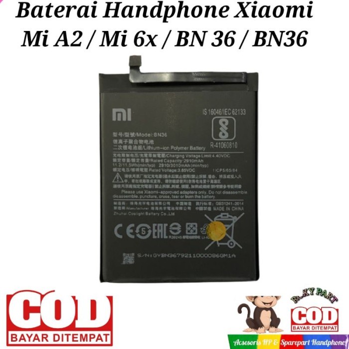 Baterai original 100% Xiaomi MiA2 Mi6X / MI A2 MI 6X BN36