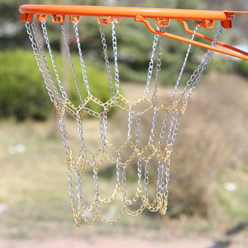 Sport Iron Chain Basketball Net Outdoor 12 Loops Standard Heavy Duty Basketball Goal Replacement Net,Gold+Sier