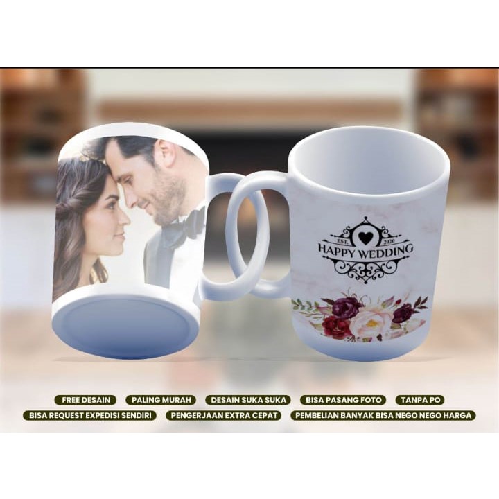 MUG CUSTOM GELAS TEMPAT MINUM CUSTOM SOUVENIR HAPPY WEDDING KADO HADIAH ULANG TAHUN AQIQAH KHITANAN TERIMA KASIH GURU  CUSTOM